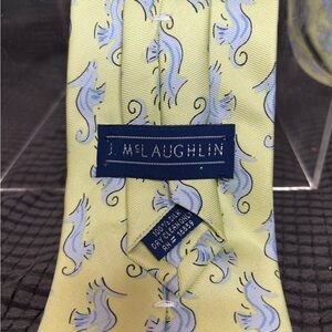 J. McLaughlin Yellow Silk Tie with Blue Seahorse Pattern